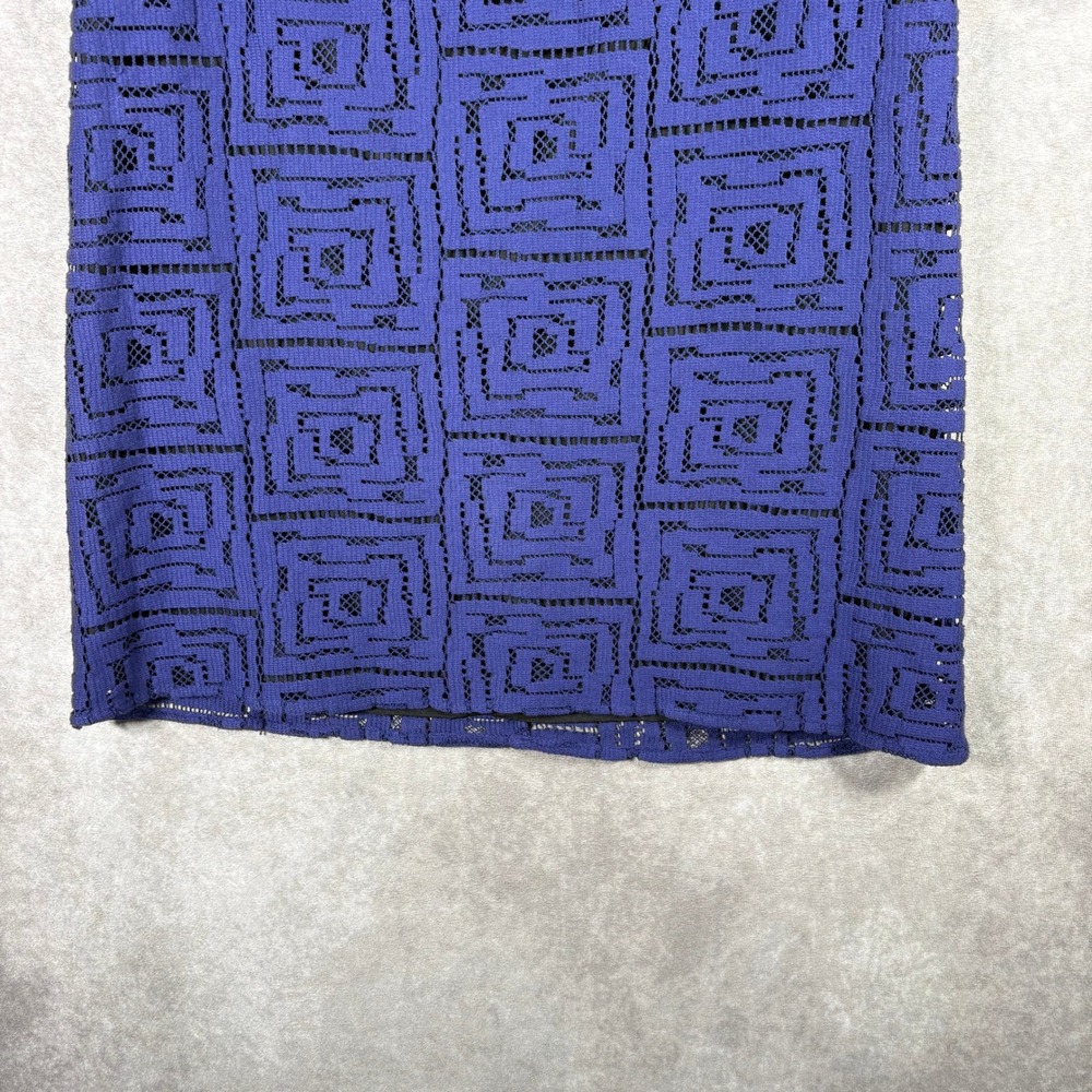 Shoshanna Dress Womens 2 Blue Geometric Lace Shift 3/4 Sleeve Career Office Mod‎ - Picture 3 of 8